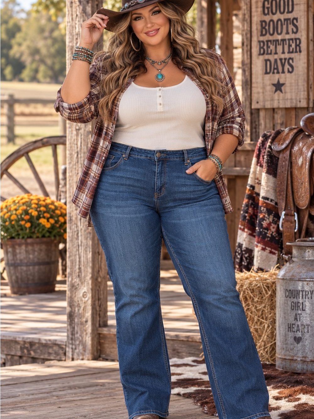 American Rag Curvy Cotton Classic Blue High-Rise Boot Cut Jeans